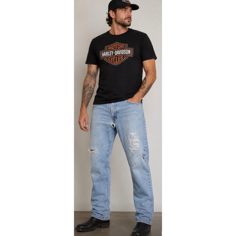 Harley Davidson Traditional Jeans Mens 32x30 Light Wash Distressed Biker Denim